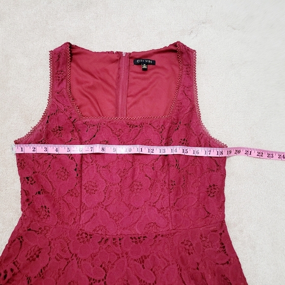 City Vibe Womens Burgundy Fit & Flare Sleeveless Dress Size 15 Lined Square Neck - Picture 7 of 11